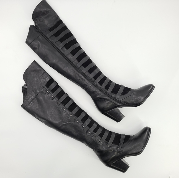 Black Strappy Knee-High Boots - Picture 6 of 13